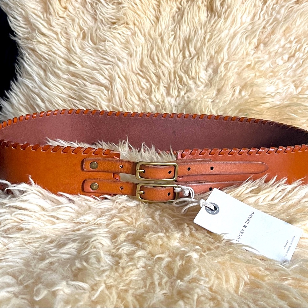 Genuine leather double belt with hand whipstitch detail BNWT retail $69.00!